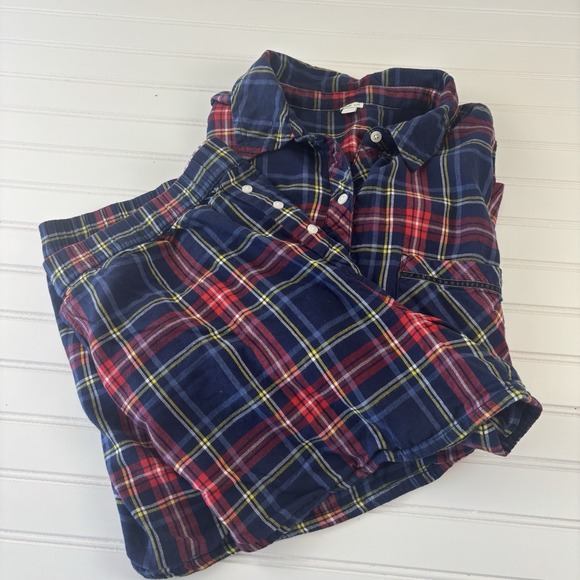 aerie Other - Aerie Women's Flannel Pajama Set Plaid LS Top XL Shorts XL Soft Red Blue Holiday